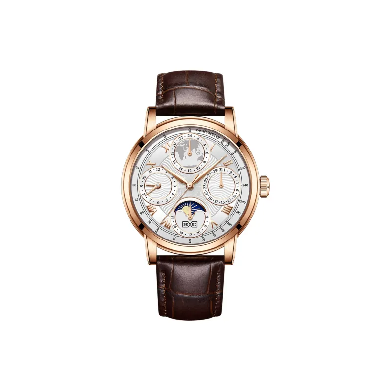 BEXEI Casual Watch Automatic Mechanical Movement Cow Leather Strap Watch Men's Watches White Dial-0