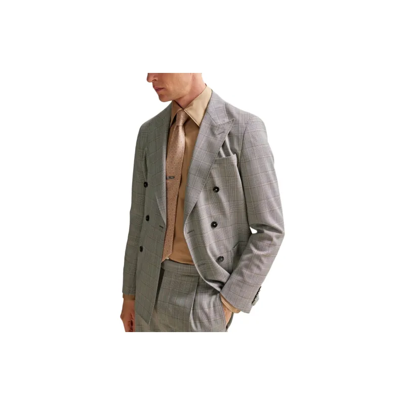 HUGO BOSS Double-Breasted Slim-Fit Suit In Checked Virgin Wool Business Suits Men's Gray-5