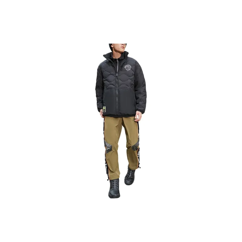 PEAK Solid Color Stand Collar Fitted Thickened Mid Length Down Jacket Men's Black-1