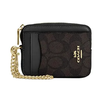 COACH Card Case Artificial Leather With Recycled Leather Card Holder Women's Walnut & Black