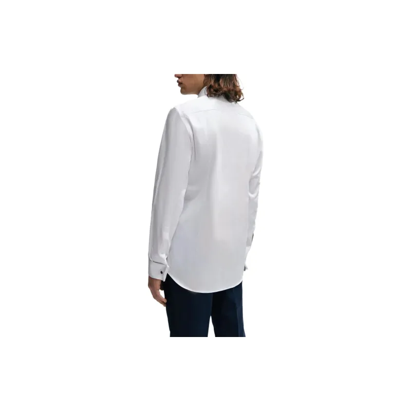 HUGO BOSS Slim-Fit Dress Shirt In Stretch-Cotton Satin Shirt Men's White-3