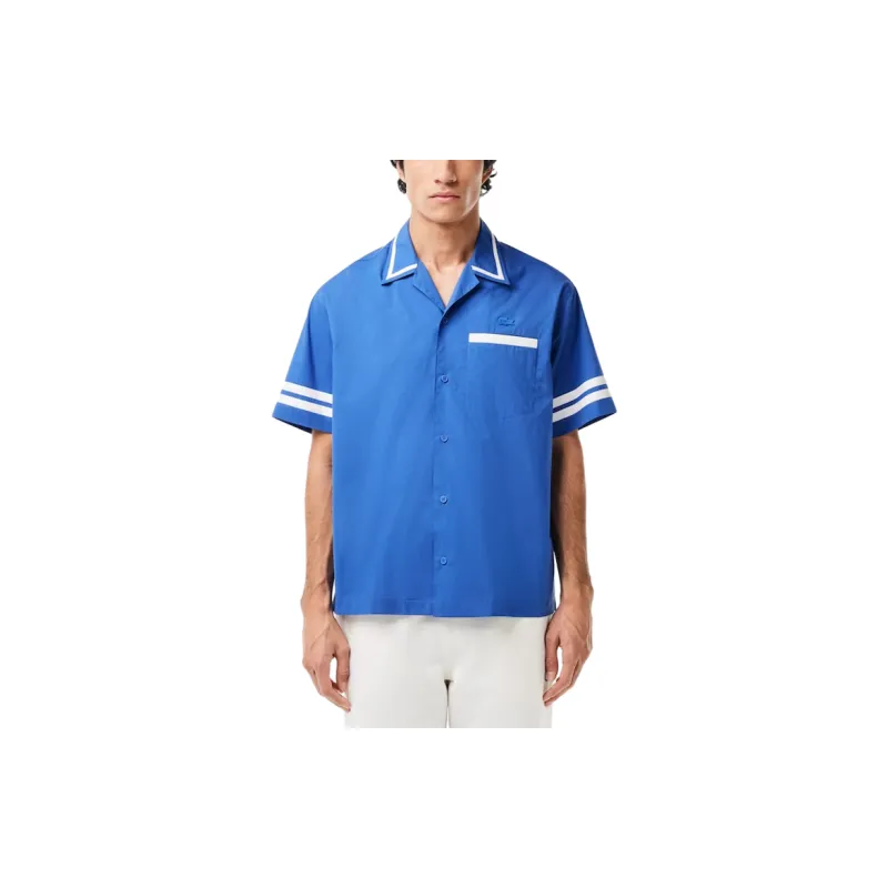 LACOSTE Shirts Men Blue With White Lettering-2