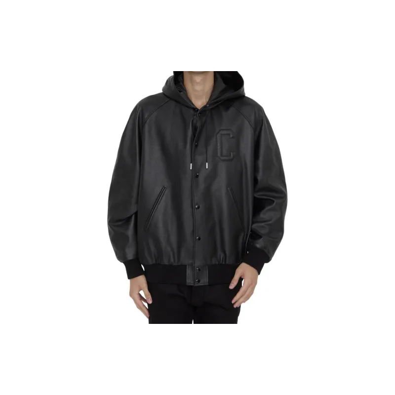 CELINE Leather Drawstring Bomber Jacket-1
