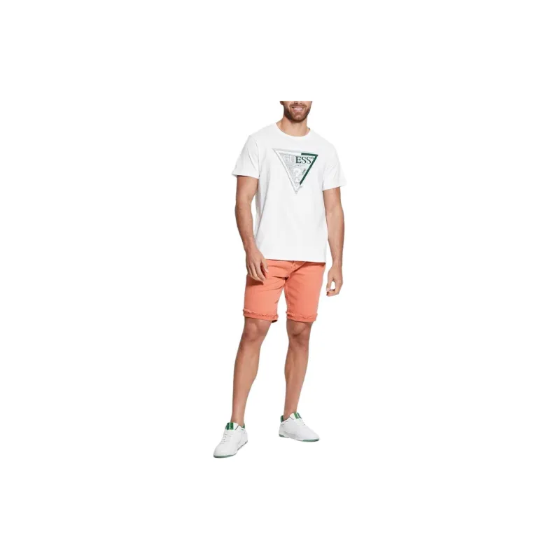 GUESS Eco Embroidered Shaded Triangle Tee T-Shirt Men's White-1