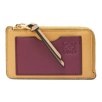 LOEWE Soft Grain Calfskin Coin Purse, Card Holder Women's Cookie & Dark Red