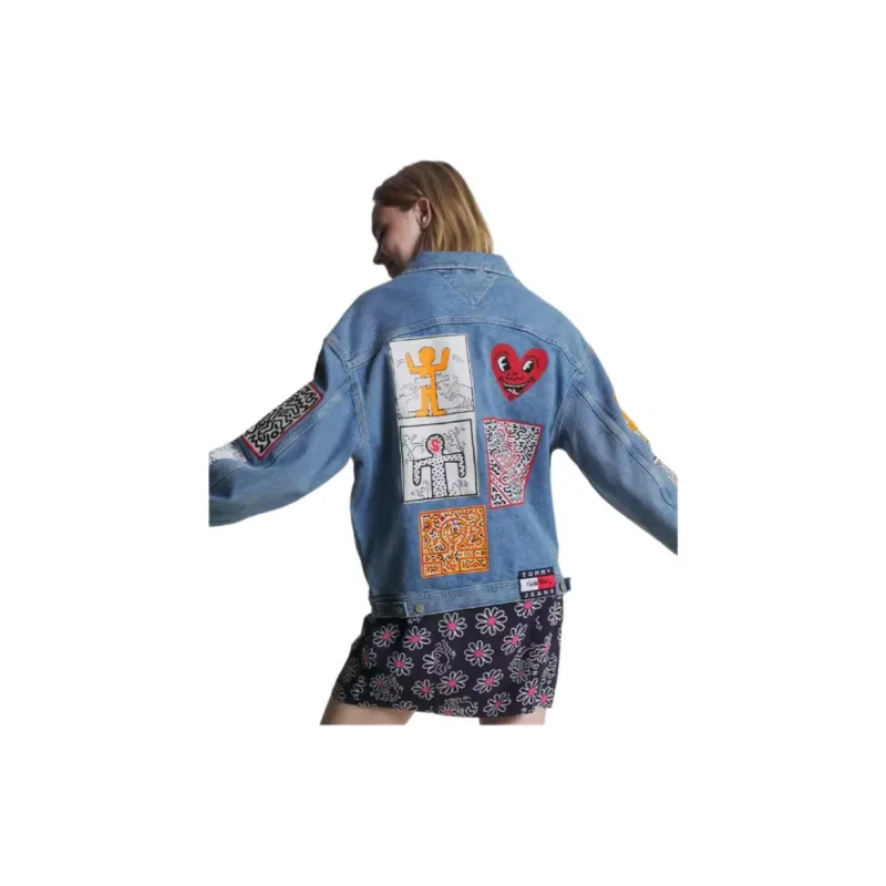 Keith Haring X Tommy Hilfiger TOMMY JEANS X Keith Haring Co branded Series Denim Jackets Unisex Denim Blue 1A4-3