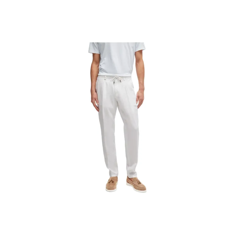 HUGO BOSS Linen Slim Fitting Pants With Waistband Ties Casual Pants Men's White-2