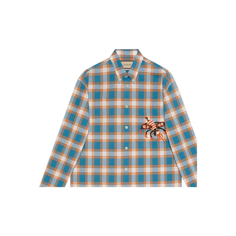 GUCCI Shirts Men Blue Orange-4