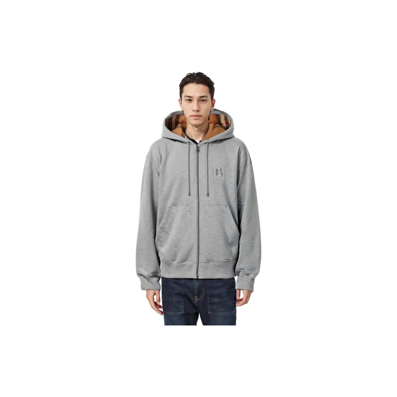 Burberry Men Letter Graphic Cotton Blend Zip Hoodie Pale Burberry Men Letter Graphic Cotton Blend Zip Hoodie Pale