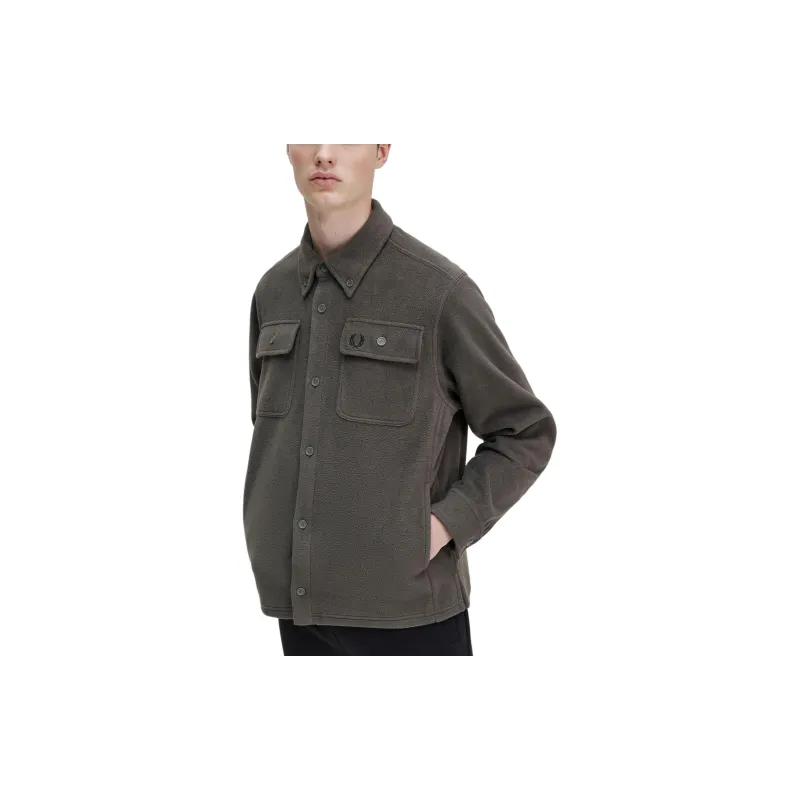 FRED PERRY Fleece Overshirt Jackets & Coats Men's Gray-4