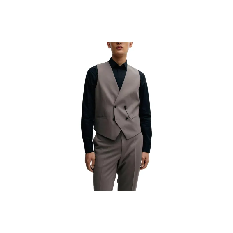 HUGO BOSS Three-Piece Slim-Fit Suit With Double-Breasted Waistcoat Business Suits Men's Light Brown-4