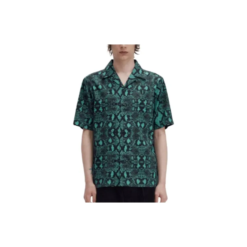 FRED PERRY Snake Print Revere Collar Shirt Men's Green-2