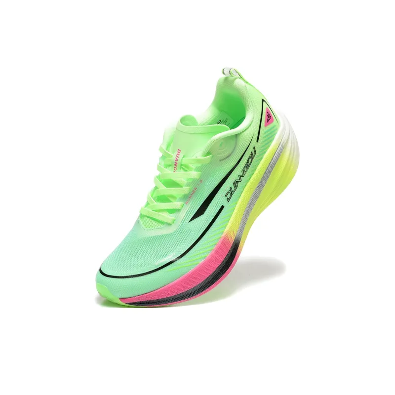 DUANGOU Running Shoes Unisex Low Top Neon Green/Black Pink/Mismatched Color-4