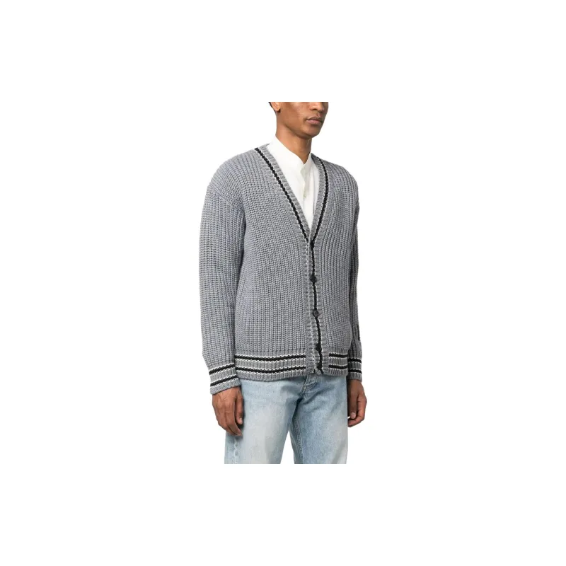 MSGM V Neck Striped Trim Knitted Cardigan-1