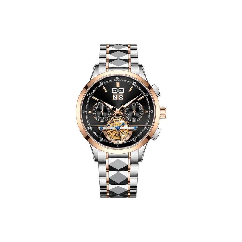 BEXEI Casual Watch Automatic Mechanical Movement Stainless Steel Watchband Watch Men's Watches Black Dial-0