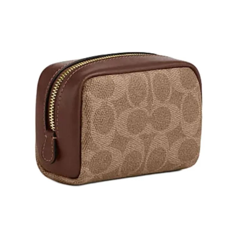 COACH Artificial Leather With Recycled Leather Wrist Bag Clutch Regular Women's Brown & Yellow & Brown-1