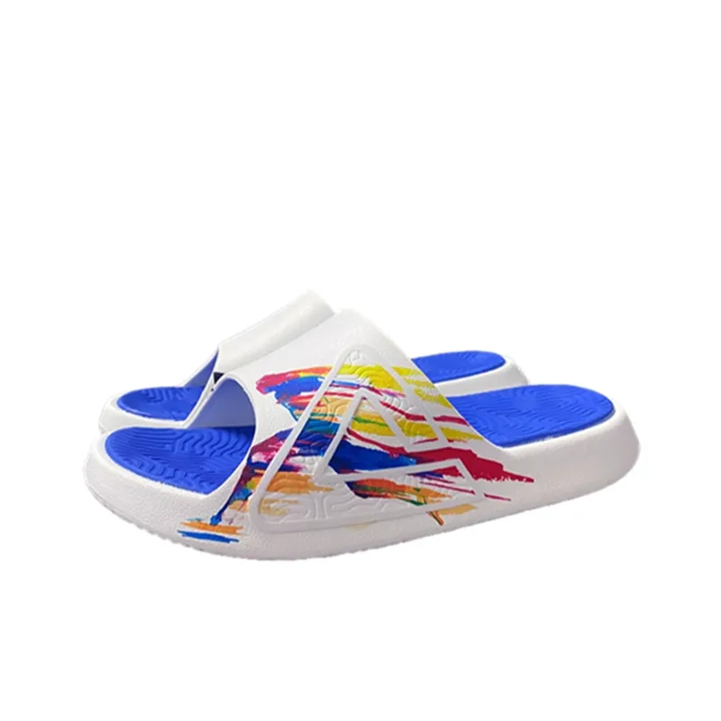 PEAK Basketball Culture Series Slip Resistant Abrasion Resistant Slide Slippers Men's White Blue-2