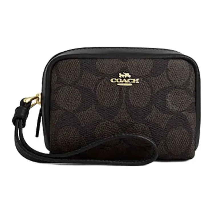 COACH Artificial Leather With Recycled Leather Wrist Bag Clutch Women's Walnut & Black-0