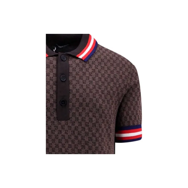 BALMAIN Monogram Pattern Merino Polo Shirt-3