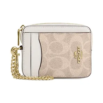 COACH Zip Top Card Case Artificial Leather With Recycled Leather Card Holder Women's Sand Yellow & Chalk White