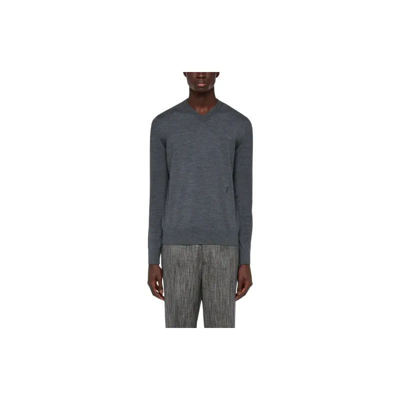 Ferragamo V neck Charcoal Wool Sweater-2