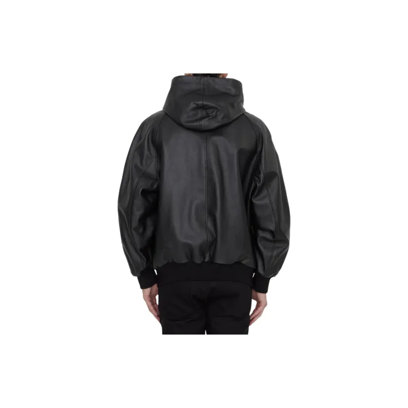 CELINE Leather Drawstring Bomber Jacket-2