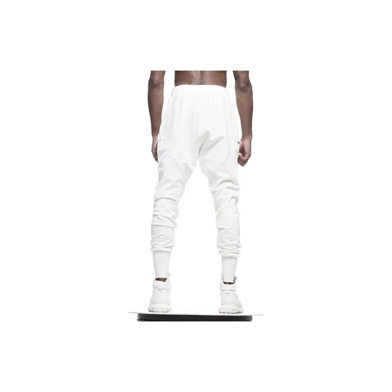 NORVINCY Elastic Waistband Pure White Casual Pants Unisex White-3