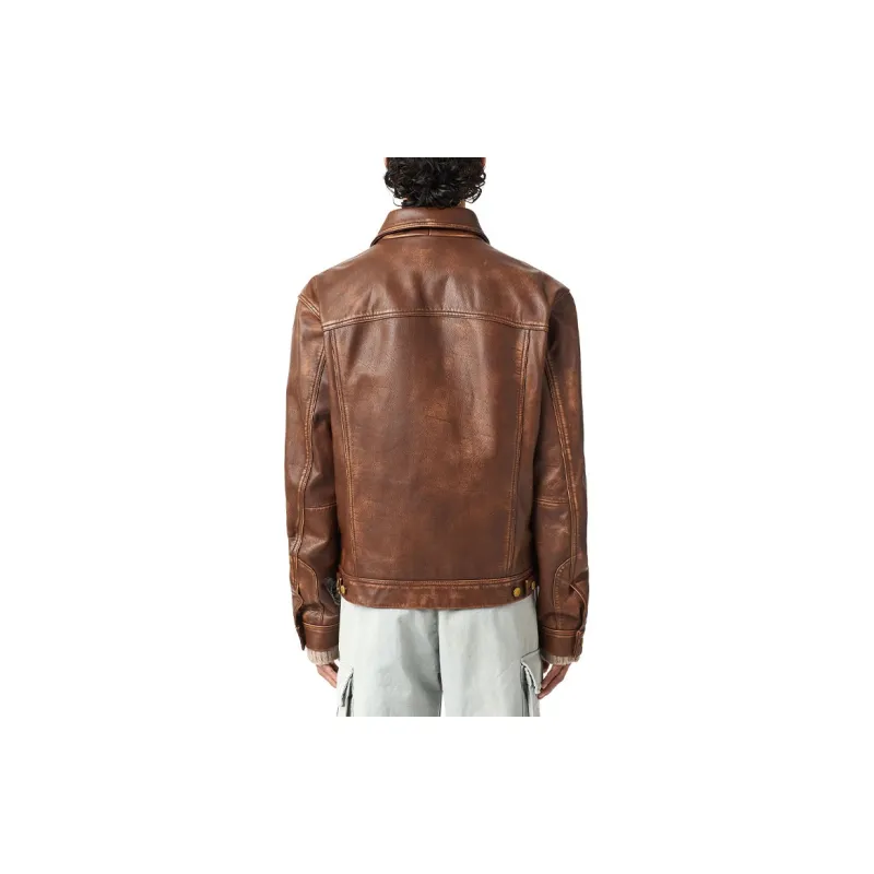 DIESEL Leather Jackets Men Brown-2