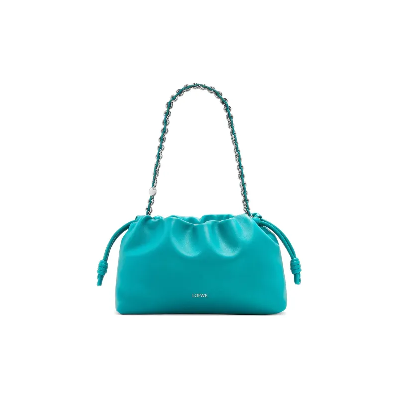 LOEWE Flamenco Soft Nappa Sheep Leather One Shoulder Crossbody Clutch Medium Size Women's Deep Turquoise-1