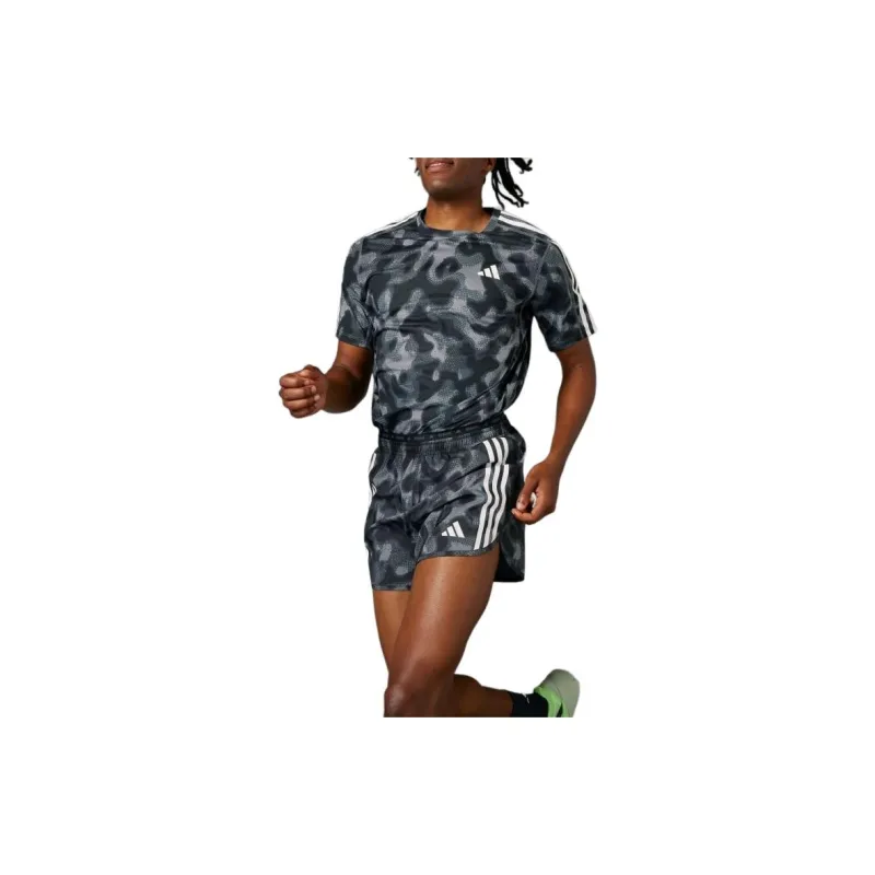 Adidas Own The Run 3-Stripes Allover Print T-Shirt T-Shirt Unisex Gray-2
