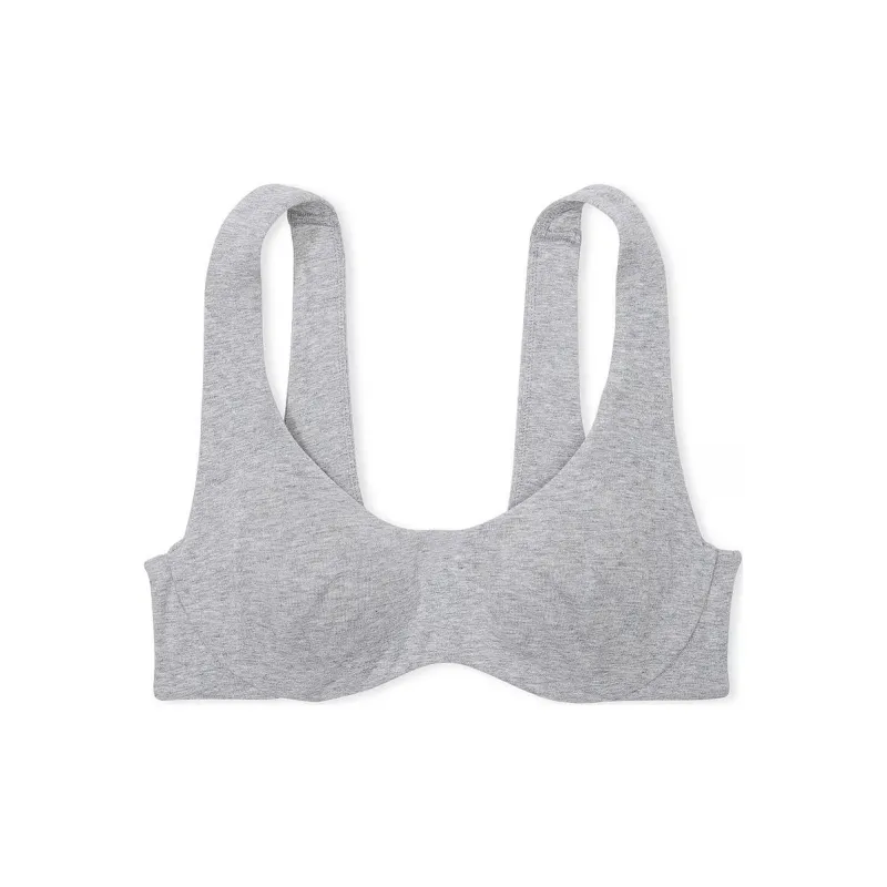 Victoria's Secret PINK Bralettes Tops Base Cotton Unlined Scoop Bra/MHG Bra Women's Medium Gray-0