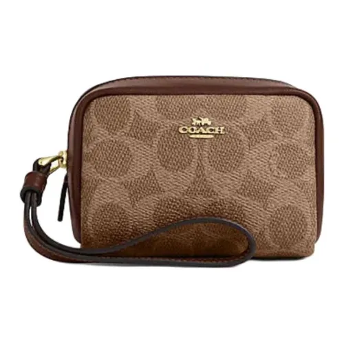 COACH Artificial Leather With Recycled Leather Wrist Bags Clutches Regular Women's Brown Yellow & Brown