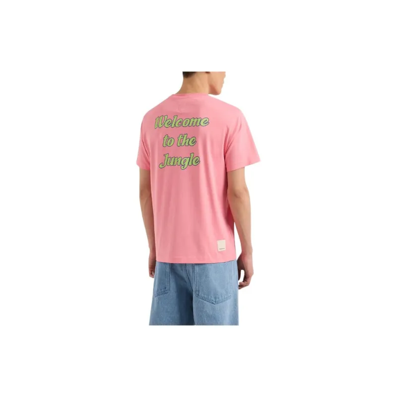 EMPORIO ARMANI Floral Letter Logo Print Crew Neck Short Sleeved T Shirt Men's Pink-2