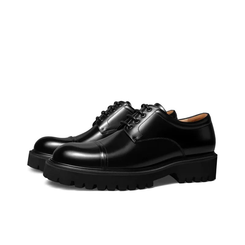 THOM WILLS Business Formal Versatile Shiny Chunky Derby Shoes Casual Shoes 4.7cm Men's Black-1