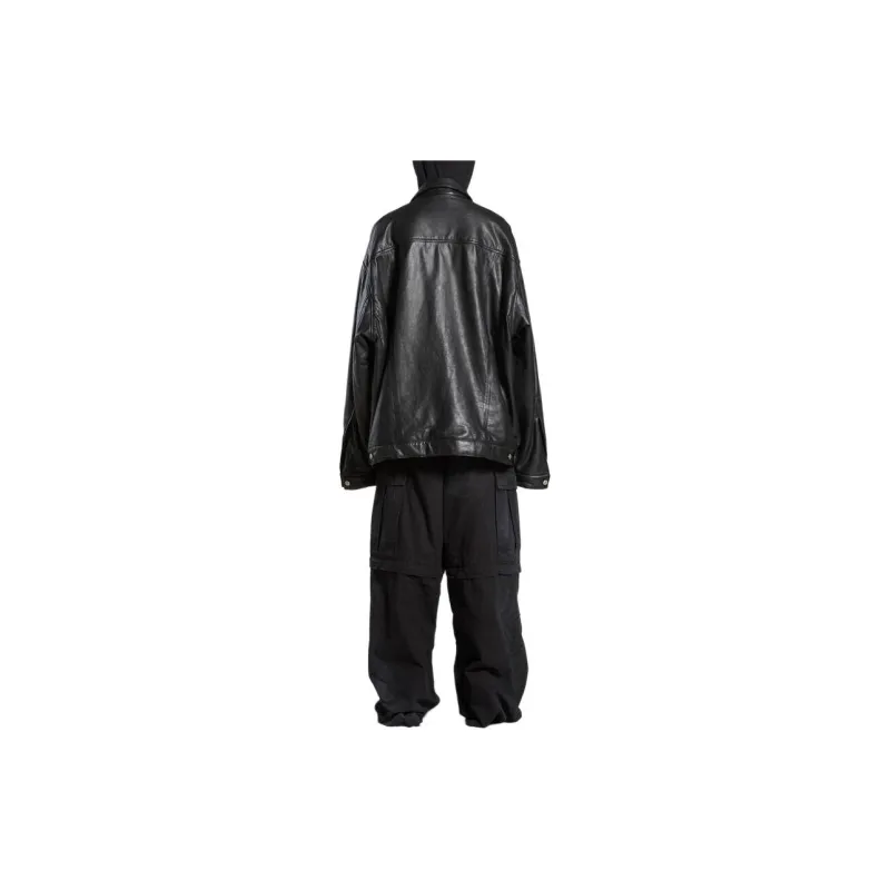 Balenciaga Leather Jacket Loose Fit Style Unisex Black-3