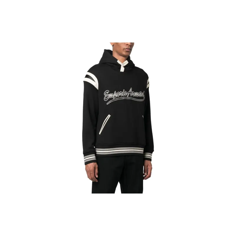 EMPORIO ARMANI Logo embroidered Jersey Hoodie-3