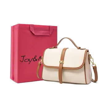 Joy&Mario Cow Leather Good Looking Texture Niche Design Practical Casual Small Size Women's Ecru/Classic Black