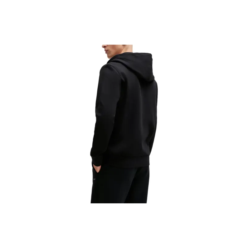 HUGO BOSS Stretch Cotton Zip Up Hoodie With Logo Print Jackets Coats Men's Black-3