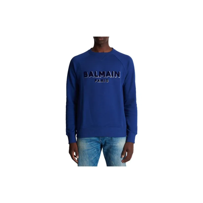 BALMAIN Logo flocked Cotton Sweatshirt-5