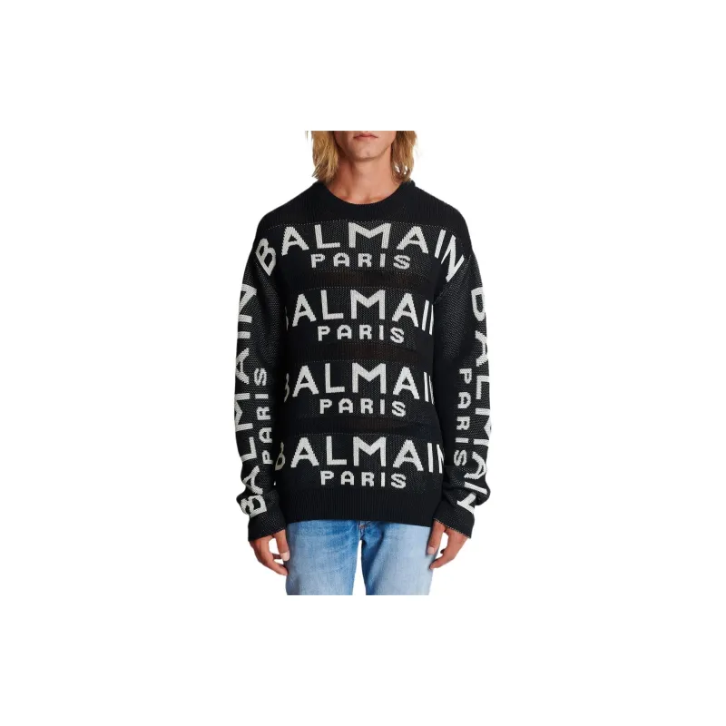 BALMAIN Logo Intarsia Crewneck Knit Jumper-1
