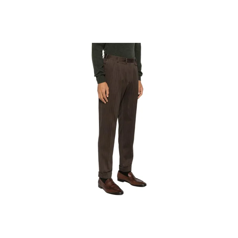 Dell'oglio Herringbone Cotton blend Tapered Trousers-3
