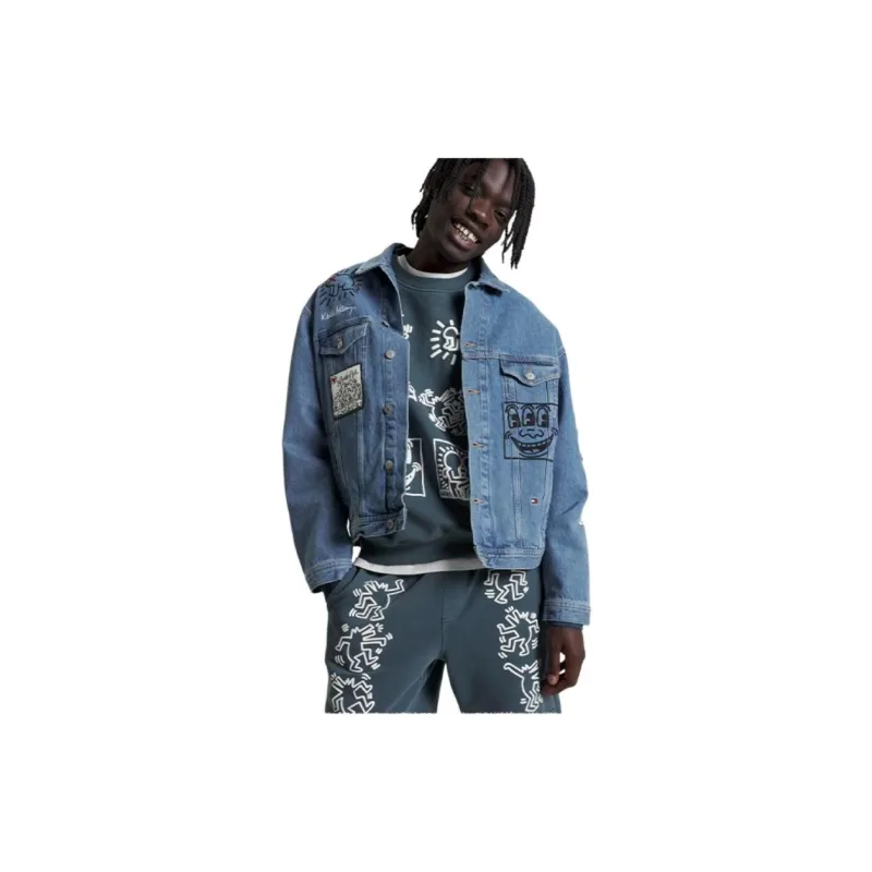 Keith Haring X Tommy Hilfiger TOMMY JEANS X Keith Haring Co branded Series Denim Jackets Unisex Denim Blue 1A4-4
