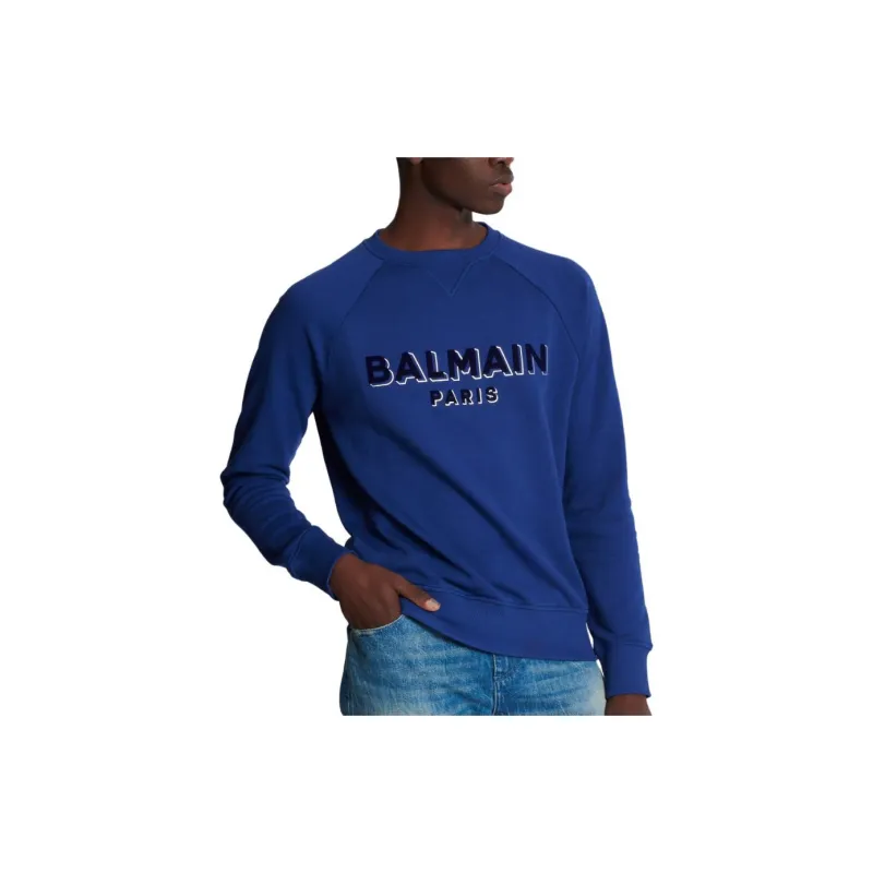 BALMAIN Logo flocked Cotton Sweatshirt-4