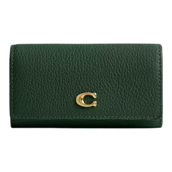 COACH Key Case Polished Pebbled Leather Key Pouch Women's Hunter Green