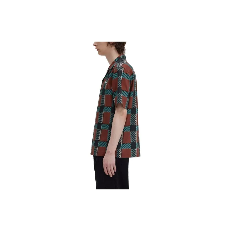 FRED PERRY Glitch Tartan Revere Collar Shirt Shirt Men's Brown-3