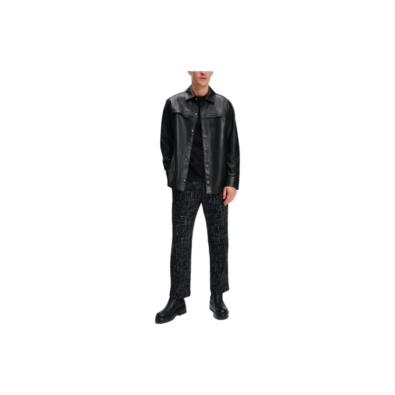 Karl Lagerfeld Leather Pocket Button up Shirt-1