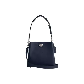 COACH Willow Polished Pebbled Leather Bucket Bag, Portable Crossbody Bag, Shoulder Bag Trumpets Women's Marine Blue