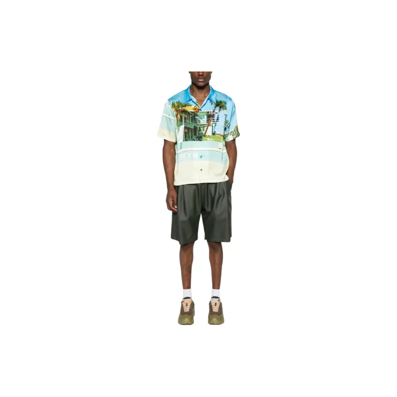 Blue Sky Inn Photograph print Satin Shirt-1