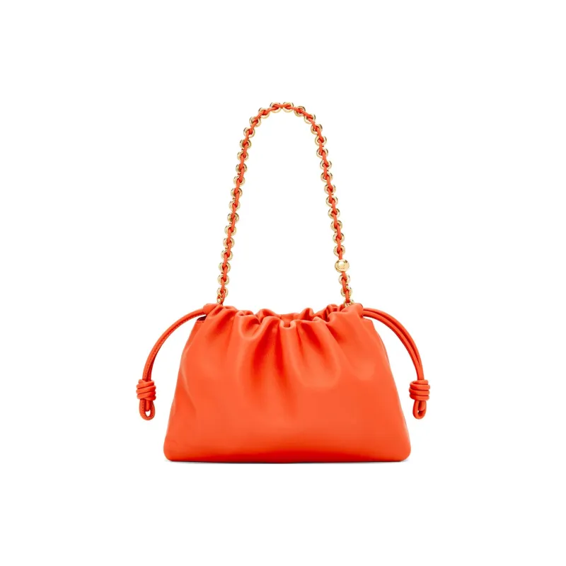 LOEWE Flamenco Soft Nappa Sheep Leather One Shoulder Crossbody Clutches Medium Size Women's Vibrant Orange-4