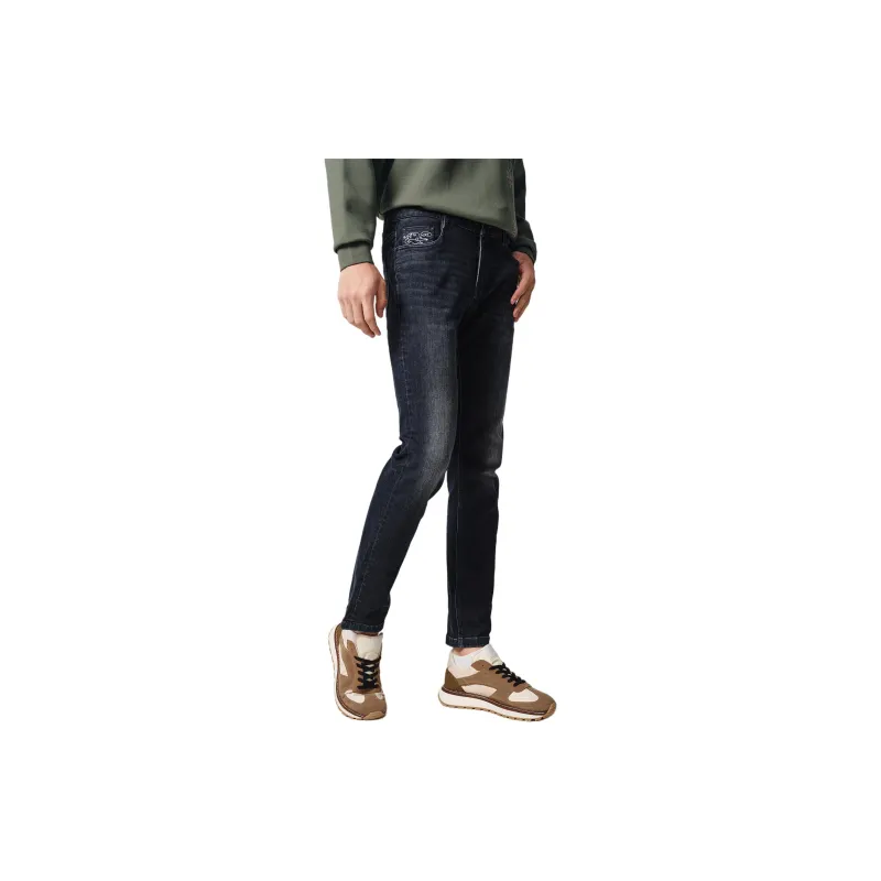 GOLDLION Spring Fall Jeans Slim Fit Men's Multi Specification Navy Blue-4